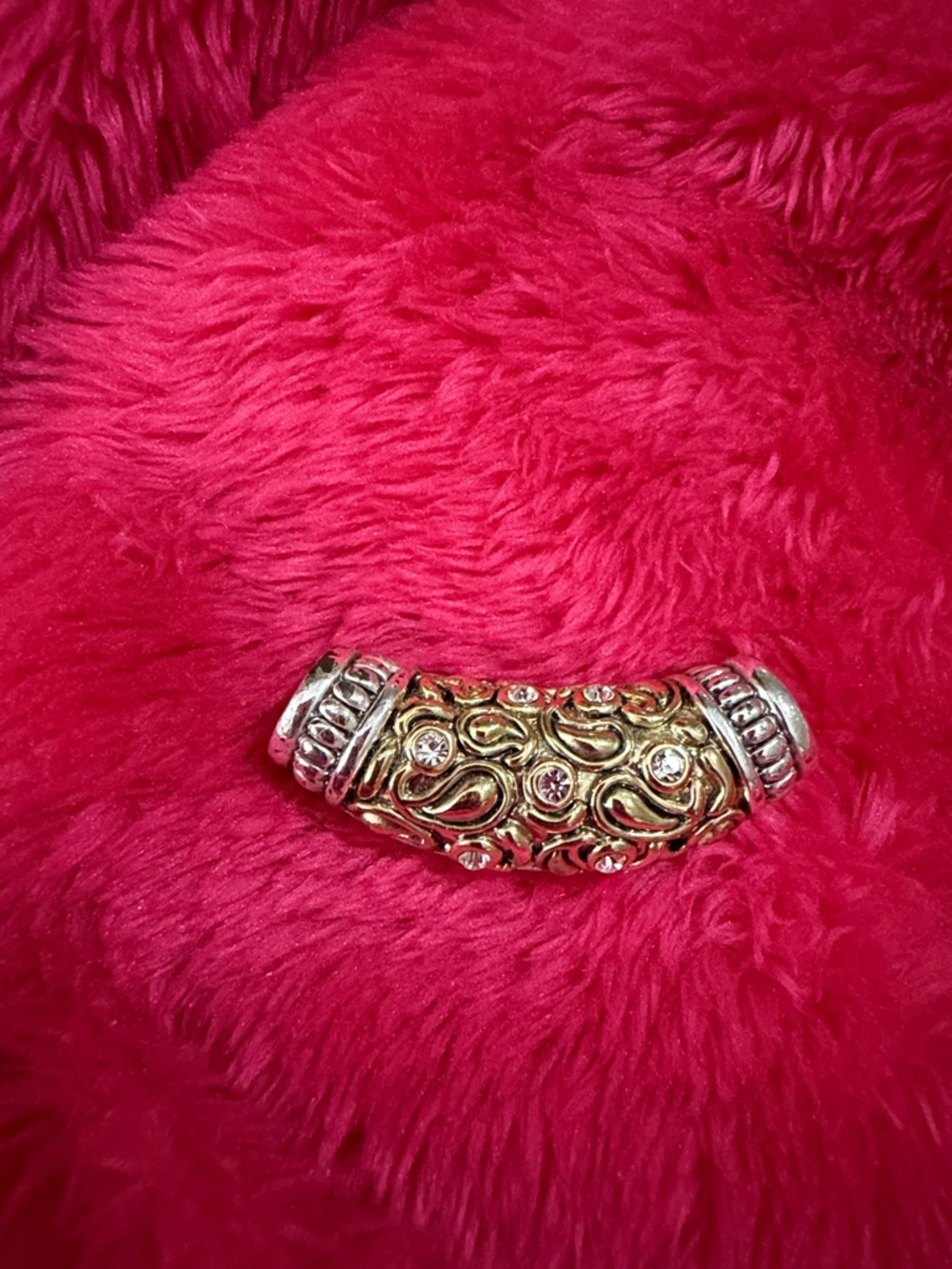 Ornate Gold & silver-Tone Filigree Bead with Clear stones for sparkle